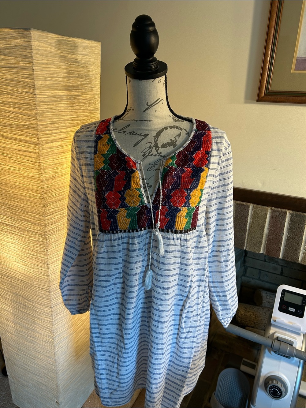 J. Crew White and Blue Striped Embroidered Coverup